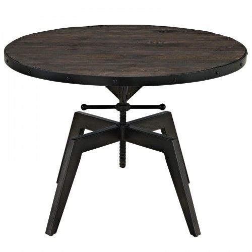 Industrial Round Coffee Table with Wooden Top and Black Iron Base Gaspar