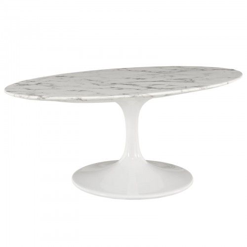 Modern Marble White Oval Coffee Table Lippo