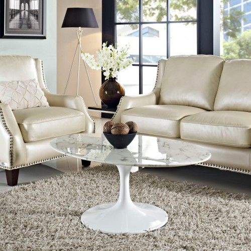 Modern Marble White Oval Coffee Table Lippo