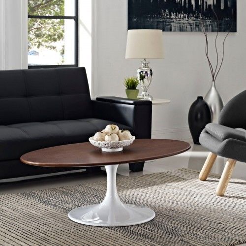 Modern Walnut Oval Coffee Table Lippo