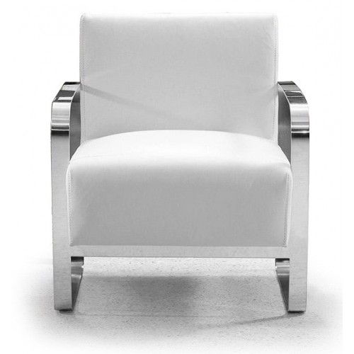 Modern White Leather Lounge Chair with Chromed Frame Mezzo