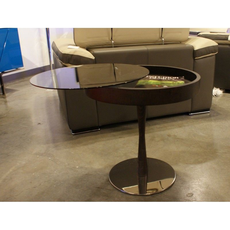 Modern Round Wenge Side Table With, Round Glass Top Side Table With Shelf