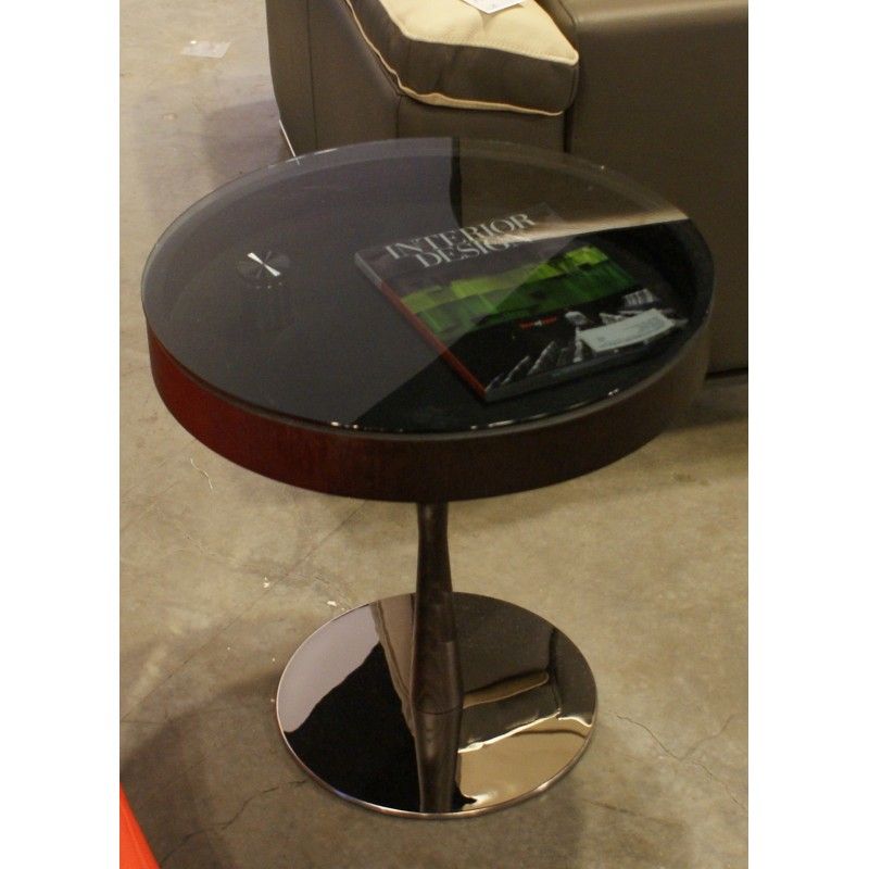 Modern Round Wenge Side Table With, Round Glass Top Side Table With Shelf