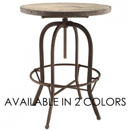 Industrial Black Wood Round Adjustable Bar Table Garage