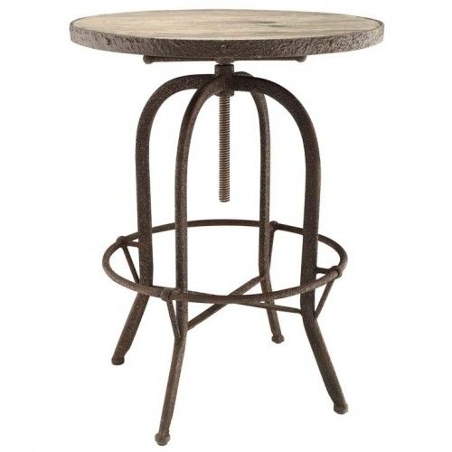 Industrial Black Wood Round Adjustable Bar Table Garage