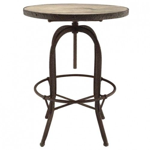 Industrial Black Wood Round Adjustable Bar Table Garage