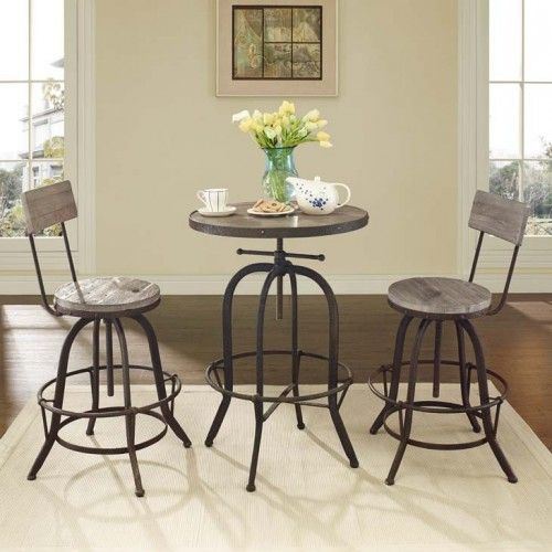 Industrial Black Wood Round Adjustable Bar Table Garage