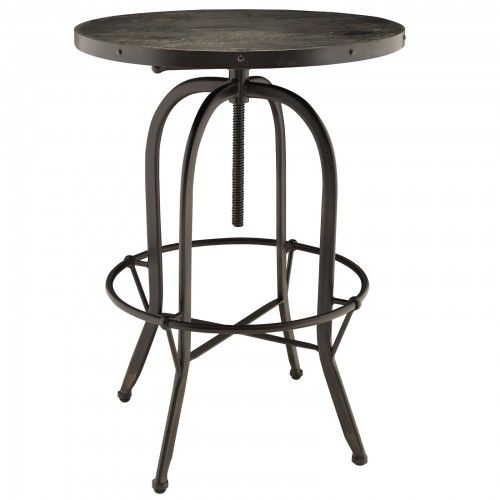 Industrial Black Wood Round Adjustable Bar Table Garage