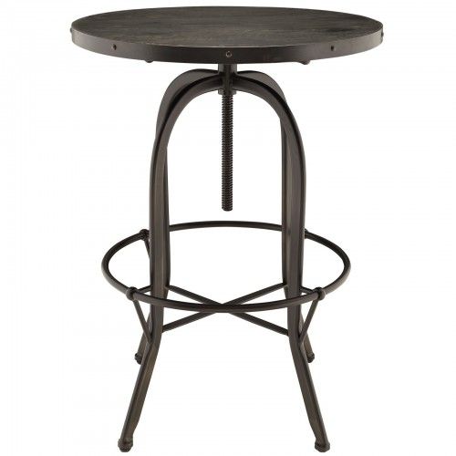 Industrial Black Wood Round Adjustable Bar Table Garage