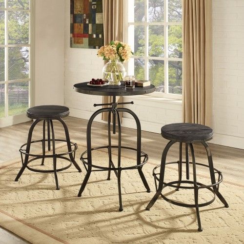 Industrial Black Wood Round Adjustable Bar Table Garage