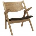 Mid-Century Modern Wooden Lounge Chair with Brown Fabric Seat Maple