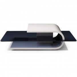 Modern White Coffee Table with Black Glass Shelf Sail