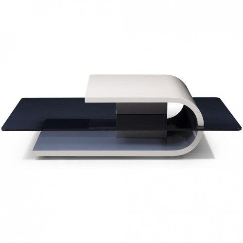 Modern White Coffee Table with Black Glass Shelf Sail