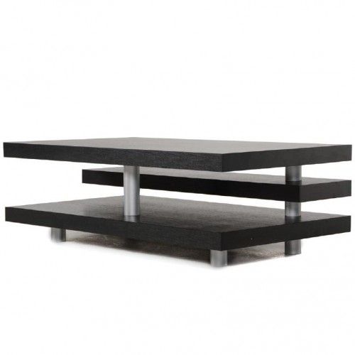 Modern Rectangular Black Veneered Coffee Table with Shelves Success