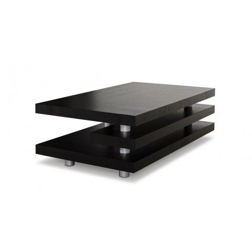 Modern Rectangular Black Veneered Coffee Table with Shelves Success