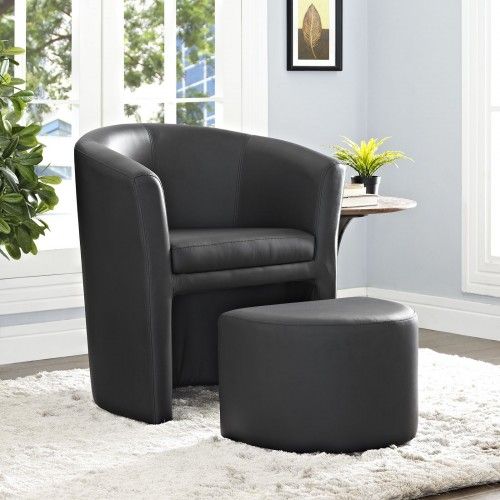 Modern black leather lounge chair with ottoman Diva