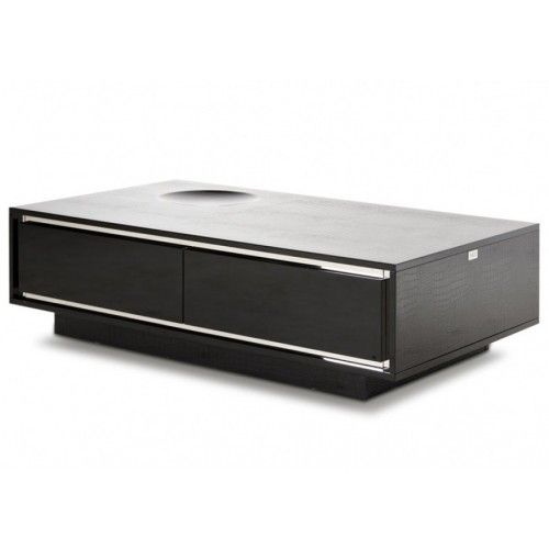 Modern Crocodile Black Lacquered Coffee Table with Drawers Nation
