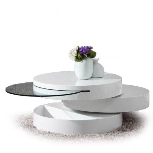 Modern Round White Swivel Coffee Table with Storage Shine