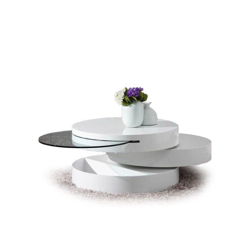 Modern Round White Swivel Coffee Table, Swivel Coffee Table White