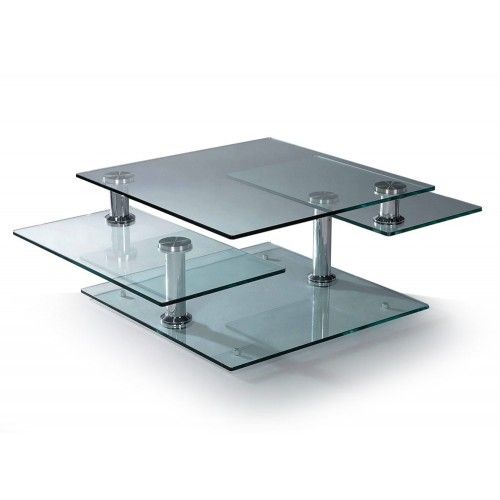 Modern glass and chrome rectangular motion coffee table Turin