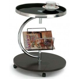 Modern round side table with casters and magazine holder Aprila