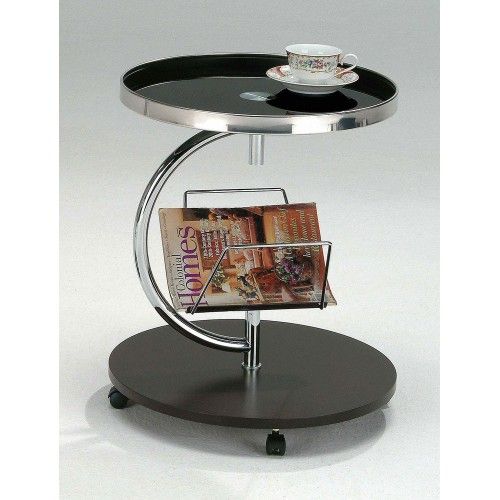 Modern round side table with casters and magazine holder Aprila