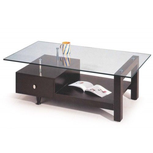 Modern wenge coffee table with drawer and shelf Malaga