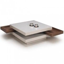 Modern White and Walnut Transforming Coffee Table with Storage Alexander