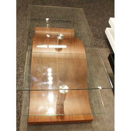 Modern Walnut Coffee Table with Swivel Glass Shelf Sash