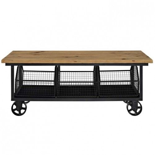 Industrial Cart Coffee Table Pine