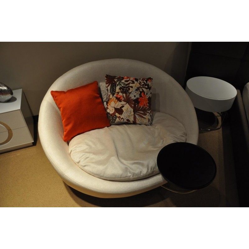 Modern White Fabric Lounge Chair, Round Living Room Chair