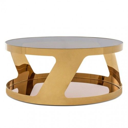 Modern round golden glass coffee table Champagne