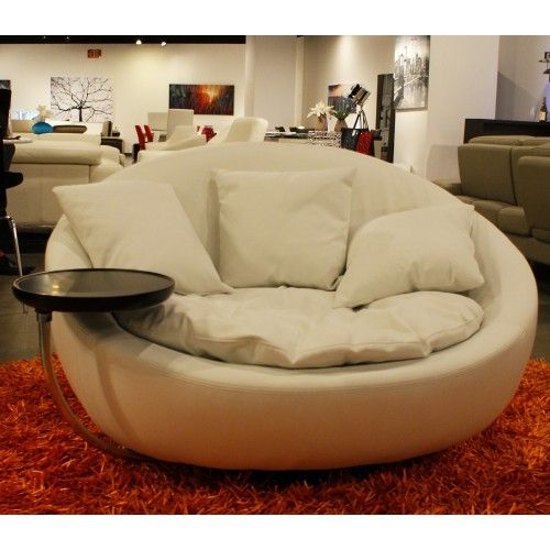 Modern White Fabric Round Lounge Chair Alan