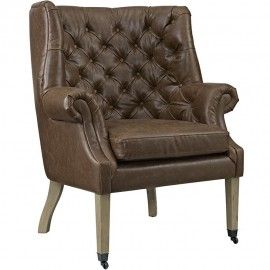 Brown Leatherette Lounge Armchair Buxton