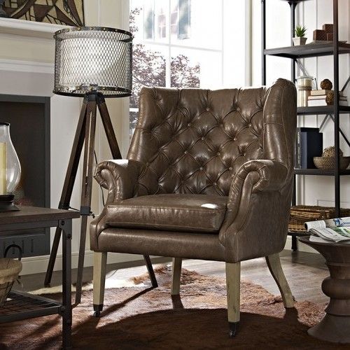 Brown Leatherette Lounge Armchair Buxton