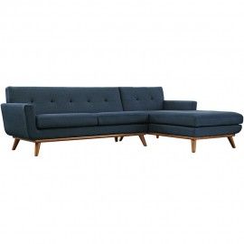 Mid-century Modern Fabric Right-Facing Sectional Sofa Calvin in azure