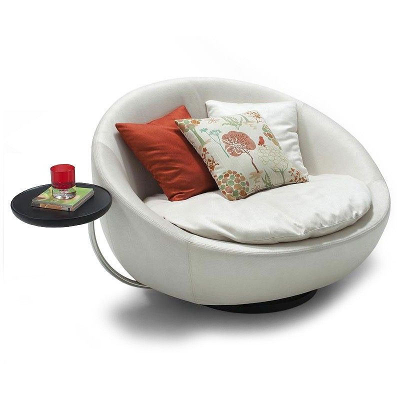 Modern White Fabric Lounge Chair, Round Lounge Chair