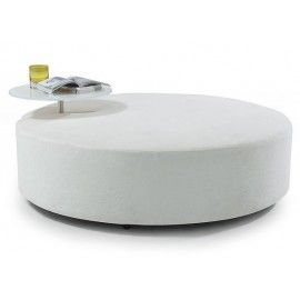 Round Fabric Ottoman With Side Table Iceberg