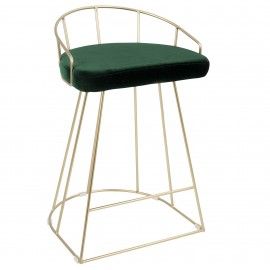 2 Contemporary Counter Stools in Gold and Green Velvet Canary
