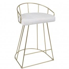 2 Contemporary Counter Stools in Gold and White Velvet Fabric Canary