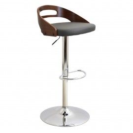 Mid-century Modern Bar Stool in Walnut and Grey Cassis LumiSource - 1