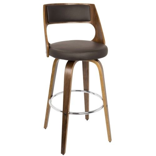 Mid-century Modern Bar Stool in Walnut and Brown Cecina