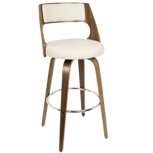 Mid-century Modern Bar Stool in Walnut and Cream Cecina