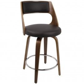 Mid-Century Modern Counter Stool In Walnut And Brown Cecina