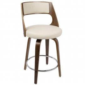 Set of 2 Modern Contemporary Counter Stools In Walnut And Cream Cecina