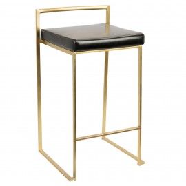 Set of 2 Contemporary Counter Stools in Gold and Black Fuji
