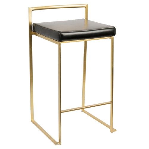 2 Contemporary Counter Stools in Gold and Black