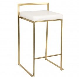 2 Contemporary Counter Stools in Gold and White Fuji