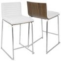 Set of 2 Contemporary Counter Stools in Walnut and White Mara