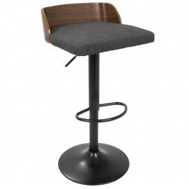 Mid-Century Modern Adjustable Bar stool in Walnut and Charcoal Fabric Maya